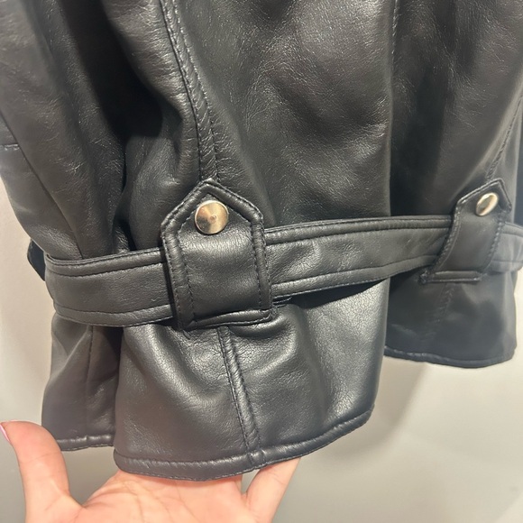NEXT ISSUE size Large faux black leather biker jacket side zip, silver hardware - Picture 6 of 10